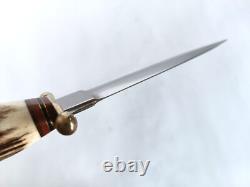Couteau de combat de botte à double tranchant LINDER allemand en corne de cerf état neuf