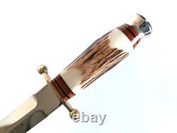 Couteau de combat de botte à double tranchant LINDER allemand en corne de cerf état neuf