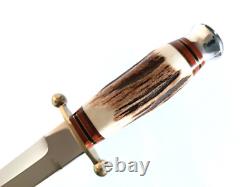 Couteau de combat de botte à double tranchant LINDER allemand en corne de cerf état neuf