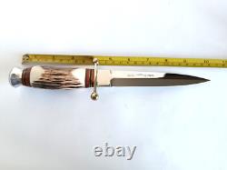 Couteau de combat de botte à double tranchant LINDER allemand en corne de cerf état neuf