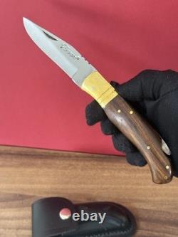 Couteau de poche LEOPARD Lame Dague Poignée en bois Étui vintage en cuir Boîte Cadeau Se