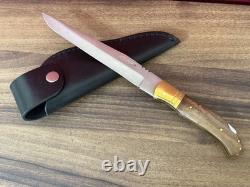 Couteau de poche LEOPARD Lame Dague Poignée en bois Étui vintage en cuir Boîte Cadeau Se