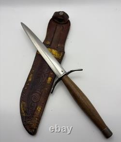 Couteau de style combat dague vintage, manche en bois, sans marque, lame fixe, 6