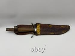 Couteau de style combat dague vintage, manche en bois, sans marque, lame fixe, 6