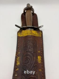 Couteau de style combat dague vintage, manche en bois, sans marque, lame fixe, 6