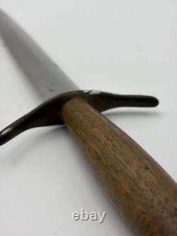 Couteau de style combat dague vintage, manche en bois, sans marque, lame fixe, 6