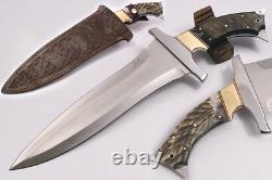 Couteau de survie Bowie HB1689 Dague en acier D2 avec lame pleine tang de 4 mm d'épaisseur et corne de ram 19Kma