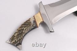 Couteau de survie Bowie HB1689 Dague en acier D2 avec lame pleine tang de 4 mm d'épaisseur et corne de ram 19Kma