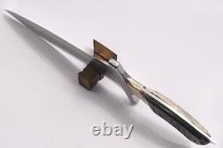 Couteau de survie Bowie HB1689 Dague en acier D2 avec lame pleine tang de 4 mm d'épaisseur et corne de ram 19Kma