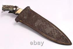 Couteau de survie Bowie HB1689 Dague en acier D2 avec lame pleine tang de 4 mm d'épaisseur et corne de ram 19Kma