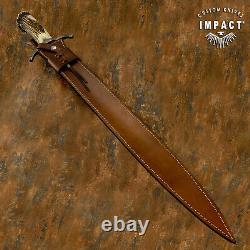 Couteau épée d'art D2 personnalisée rare Impact Cutlery couronne bois de cerf