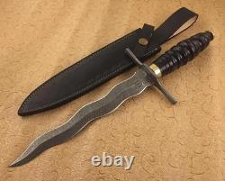 Couteau kris en acier Damas fabriqué à la main sur mesure, couteau de survie et de camping

<br/>
 