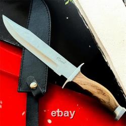 Couteau poignard à lame fixe, manche en bois de léopard, étui en cuir, homme, vintage, France, rare
