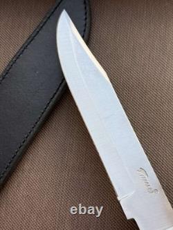 Couteau poignard à lame fixe, manche en bois de léopard, étui en cuir, homme, vintage, France, rare