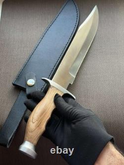 Couteau poignard à lame fixe, manche en bois de léopard, étui en cuir, homme, vintage, France, rare