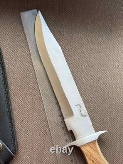 Couteau poignard à lame fixe, manche en bois de léopard, étui en cuir, homme, vintage, France, rare