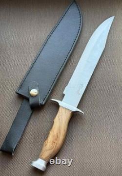 Couteau poignard à lame fixe, manche en bois de léopard, étui en cuir, homme, vintage, France, rare