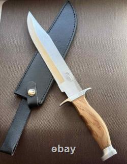Couteau poignard à lame fixe, manche en bois de léopard, étui en cuir, homme, vintage, France, rare