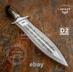 Couteau poignard artistique en acier D2 avec plein, sur mesure Impact Cutlery, couronne en bois de cerf