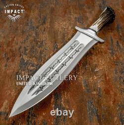 Couteau poignard artistique en acier D2 avec plein, sur mesure Impact Cutlery, couronne en bois de cerf