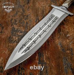 Couteau poignard artistique en acier D2 avec plein, sur mesure Impact Cutlery, couronne en bois de cerf