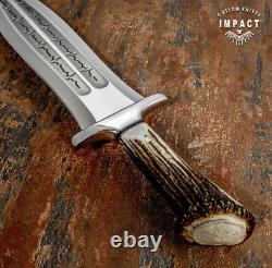 Couteau poignard artistique en acier D2 avec plein, sur mesure Impact Cutlery, couronne en bois de cerf