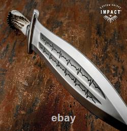 Couteau poignard artistique en acier D2 avec plein, sur mesure Impact Cutlery, couronne en bois de cerf