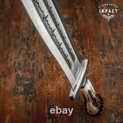 Couteau poignard artistique en acier D2 avec plein, sur mesure Impact Cutlery, couronne en bois de cerf