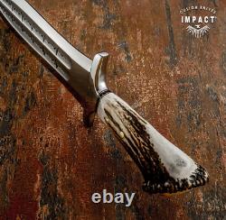 Couteau poignard artistique en acier D2 avec plein, sur mesure Impact Cutlery, couronne en bois de cerf