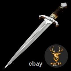 Couteau poignard de survie, de camping et de combat en acier D2 fait main sur mesure avec poignée en corne de cerf