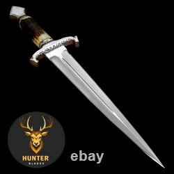 Couteau poignard de survie, de camping et de combat en acier D2 fait main sur mesure avec poignée en corne de cerf