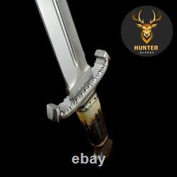 Couteau poignard de survie, de camping et de combat en acier D2 fait main sur mesure avec poignée en corne de cerf