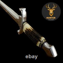 Couteau poignard de survie, de camping et de combat en acier D2 fait main sur mesure avec poignée en corne de cerf