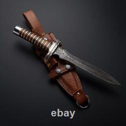 Couteau poignard médiéval en acier damas forgé à la main avec fourreau en cuir