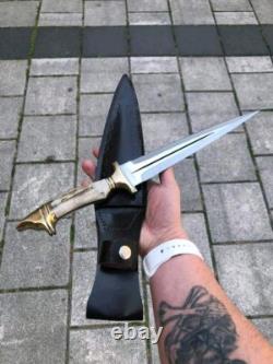 Couteau poignard sur mesure fait main, plein tang, en acier à haute teneur en carbone avec étui en cuir
