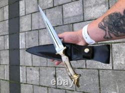 Couteau poignard sur mesure fait main, plein tang, en acier à haute teneur en carbone avec étui en cuir