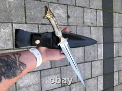 Couteau poignard sur mesure fait main, plein tang, en acier à haute teneur en carbone avec étui en cuir