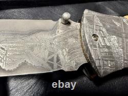 Couteau rare Tony Karlsson - Damas météorite - Dague pliable - Titane - Muona - Écorce