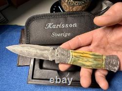 Couteau rare Tony Karlsson - Damas météorite - Dague pliable - Titane - Muona - Écorce