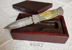 Couteau rare Tony Karlsson - Damas météorite - Dague pliable - Titane - Muona - Écorce