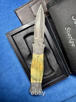 Couteau rare Tony Karlsson - Damas météorite - Dague pliable - Titane - Muona - Écorce