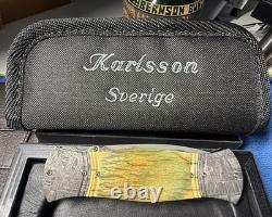 Couteau rare Tony Karlsson - Damas météorite - Dague pliable - Titane - Muona - Écorce