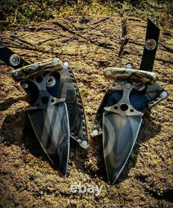 Couteaux de chasse Ubr personnalisés à lame en acier D2, faits à la main, avec manche en corne de cerf