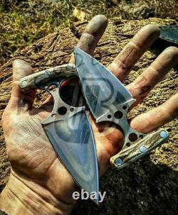 Couteaux de chasse Ubr personnalisés à lame en acier D2, faits à la main, avec manche en corne de cerf