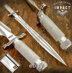 Coutellerie d'impact rare personnalisée D2 Art Poignard Épée Couteau Manche en argent cannelé