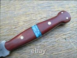 Coutume Forgée Main En Acier Au Carbone File-lame Boot Fighting Couteau Withturquoise Inlay