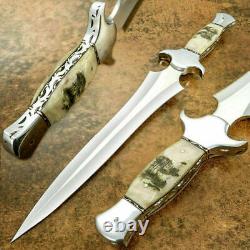 Custom Handmade D2 Steel Hunting Dagger Knife Rod With Amazing Ram Horn Handle
