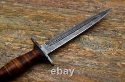 Dagger - Couteau De Poignard En Acier De Damas Fabriqué À La Main Et Poignée De Rouleau En Cuir De Gaine