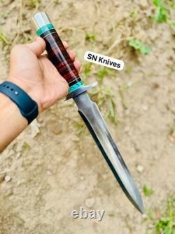 Dague Arkansas Toothpick fait main en D2, couteau de chasse avec étui en cuir
