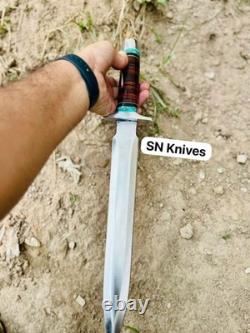Dague Arkansas Toothpick fait main en D2, couteau de chasse avec étui en cuir